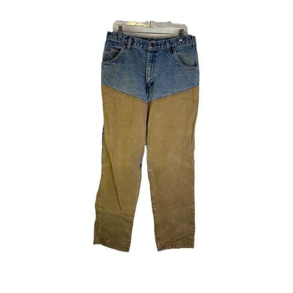 Vintage 90s Faded Distressed Brush Guard Denim Blue Jeans Hunting